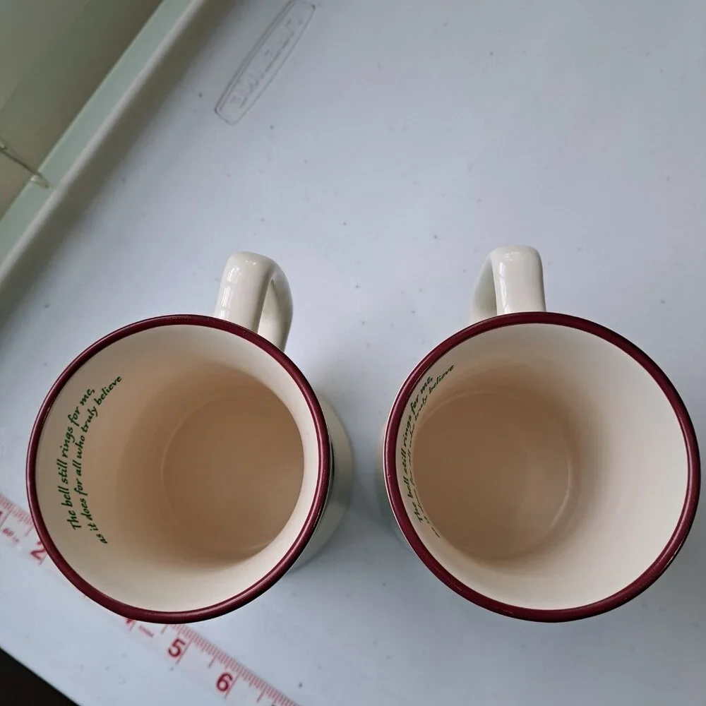 Set of 2 Polar Express Hot Chocolate Mugs Christmas Train Decor Bell Still Rings